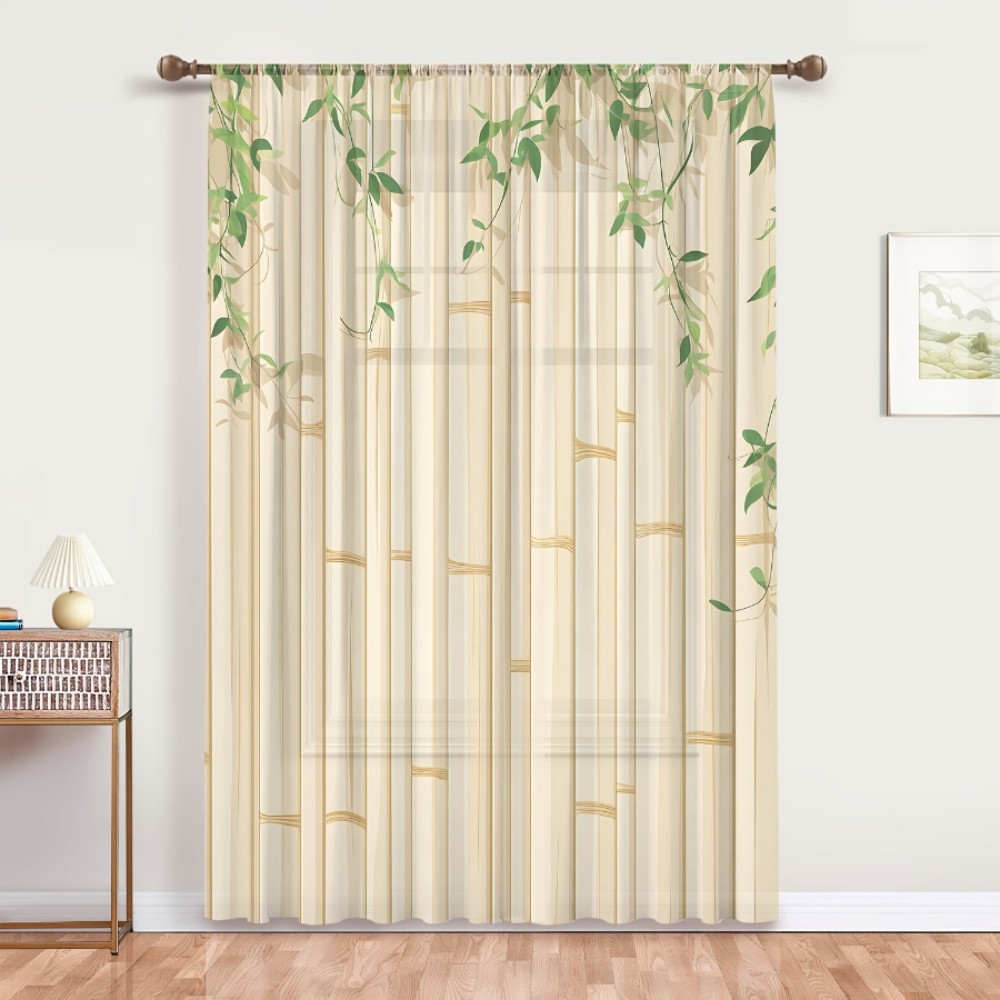 Curtain Rods - 1 Adet Şeffaf Perde Bambu Yeşil